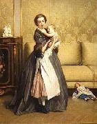 Gustave Leonard de Jonghe Jeune mere et ses enfants dans un salon Spain oil painting artist